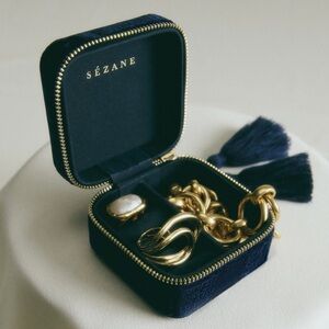 NEW Sézane Velvet Navy Jewelry Case